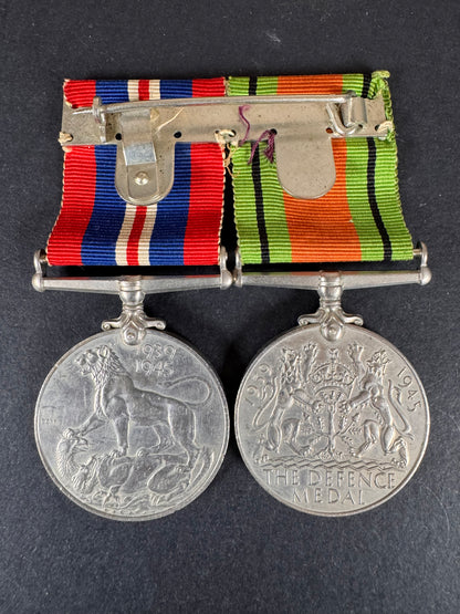 Photo 2 of WW2 British Defence Medal & 1939-45 Medal Mounted Pair - collectible militaria item