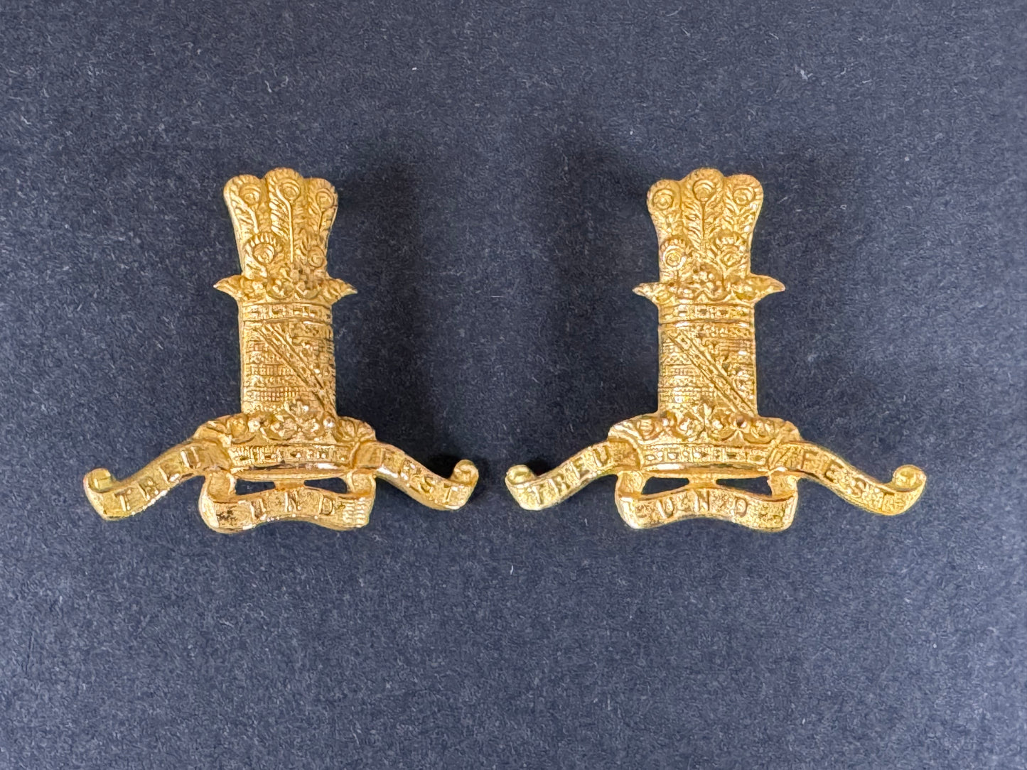 Photo 1 of WW2 British Army 11th Hussars Officer's Uniform Collar Badges - collectible militaria item
