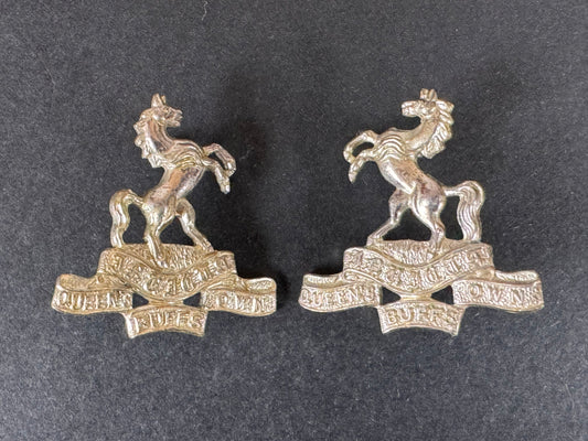Photo 1 of WW2 British Army Queen's Own Buffs Royal Kent Regiment Officer's Collar Badges - collectible militaria item