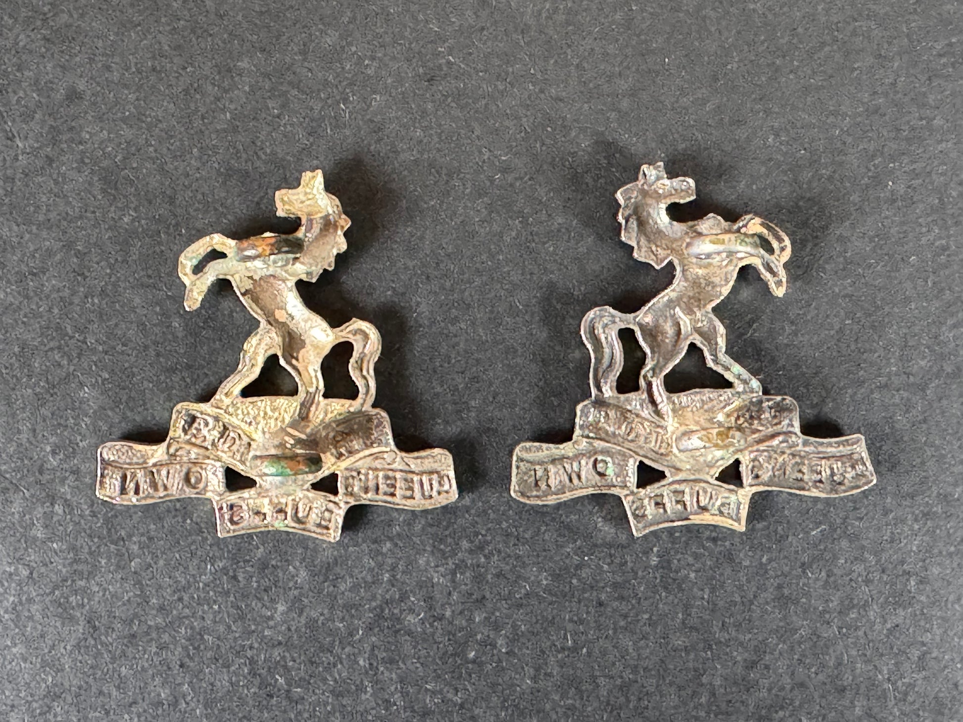 Photo 2 of WW2 British Army Queen's Own Buffs Royal Kent Regiment Officer's Collar Badges - collectible militaria item