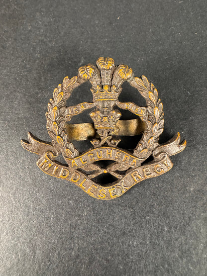 Photo 1 of WW1 British Army The Middlesex Infantry Regiment Officer's Cap Badge - collectible militaria item