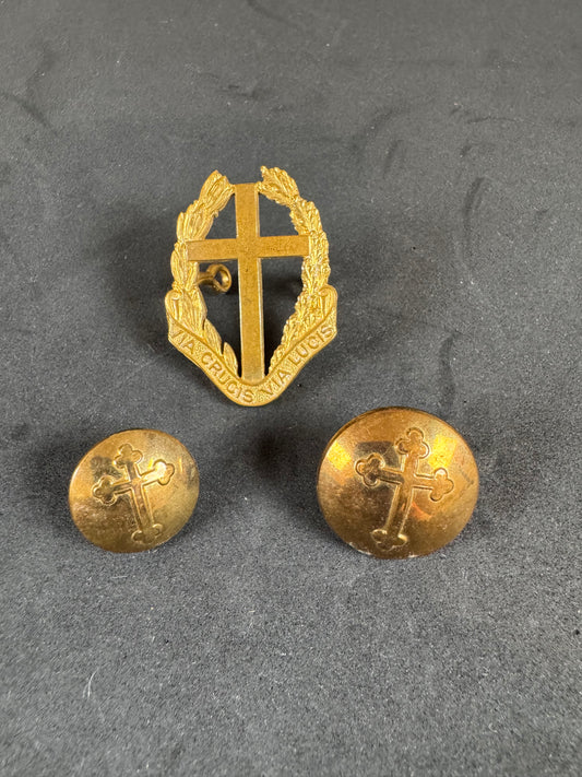 Photo 1 of After WW2 British Royal Air Force Chaplain’s Assistant Cap Badge & Buttons RAF - collectible militaria item