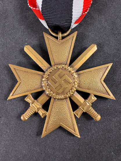 Photo 3 of WW2 German War Merit Cross with Swords 2nd Class Medal - Maker Marked "39" - collectible militaria item
