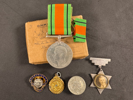 Photo 1 of WW2 British Defence Medal - Boxed with British Legion & Masonic Badges - collectible militaria item