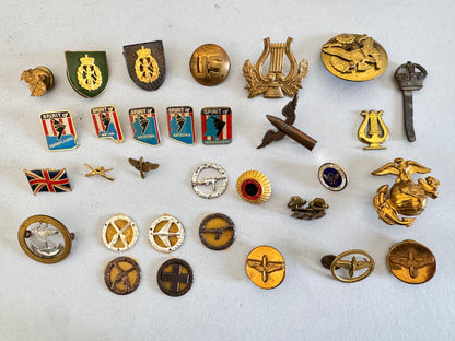 Lot of Militaria Cap Badges Lapel Badges British USA Netherlands Germany
