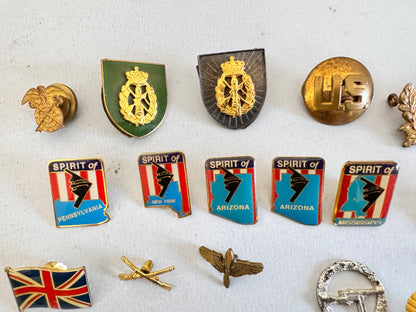 Lot of Militaria Cap Badges Lapel Badges British USA Netherlands Germany