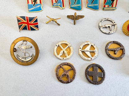 Lot of Militaria Cap Badges Lapel Badges British USA Netherlands Germany