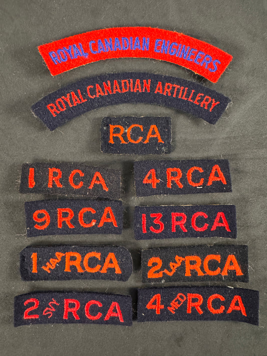 Photo 1 of WW2 Royal Canadian Artillery (RCA) Cloth Shoulder Titles - Collection - collectible militaria item