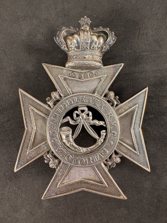 Photo 1 of Victorian British 1st Middlesex Rifle Volunteer Corps Officer's Silver Cross Belt Badge - collectible militar