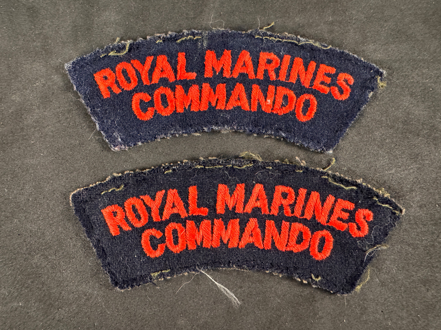 Photo 1 of British Royal Marines Commando Shoulder Title Badges (Pair) - collectible militaria item