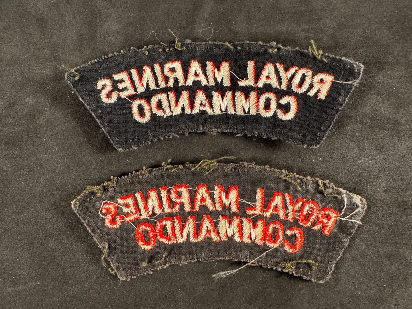Photo 2 of British Royal Marines Commando Shoulder Title Badges (Pair) - collectible militaria item