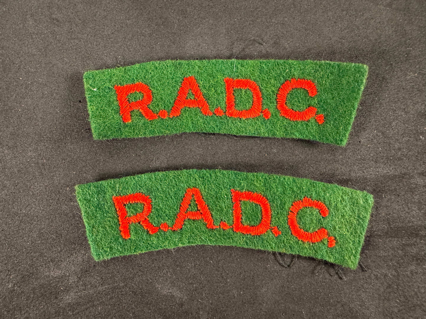 Photo 1 of British Royal Army Dental Corps (R.A.D.C.) Shoulder Titles (Pair) - collectible militaria item