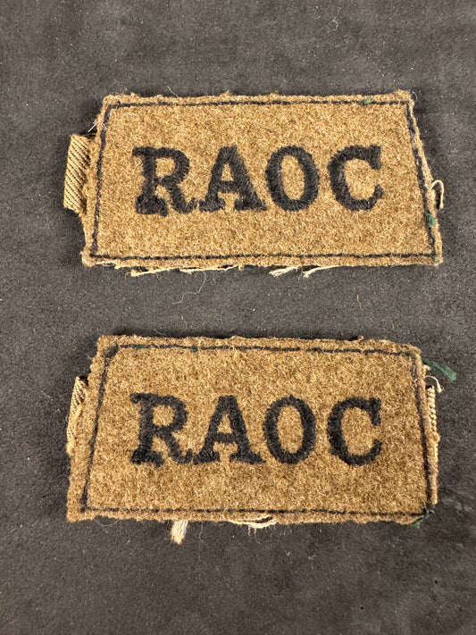 Photo 1 of WW2 British RAOC Slip-On Shoulder Titles - Royal Army Ordnance Corps (Pair) - collectible militaria item