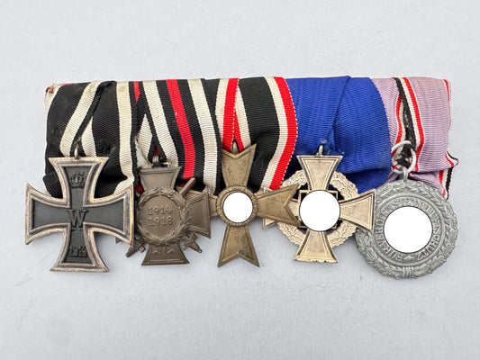 WW1 & WW2 German Medal Bar – 1914 Iron Cross, War Merit, Luftschutz Medal