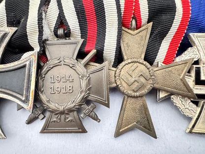 WW1 & WW2 German Medal Bar – 1914 Iron Cross, War Merit, Luftschutz Medal