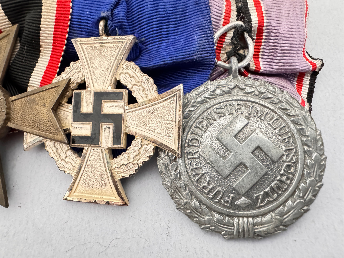 WW1 & WW2 German Medal Bar – 1914 Iron Cross, War Merit, Luftschutz Medal