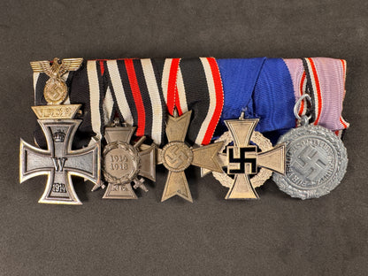 Photo 2 of WW1 & WW2 German Medal Bar - 1914 Iron Cross with 1939 Spange, War Merit, Luftschutz - collectible militaria 