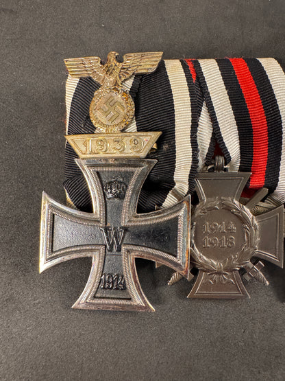 Photo 3 of WW1 & WW2 German Medal Bar - 1914 Iron Cross with 1939 Spange, War Merit, Luftschutz - collectible militaria 