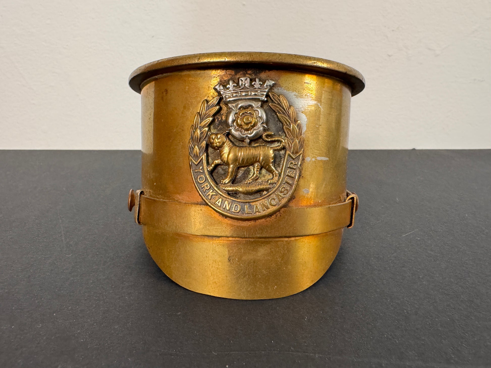 Photo 2 of WW1 British York and Lancaster Regiment Shell Case Trench Art Cap - Dated March 1917 - collectible militaria 