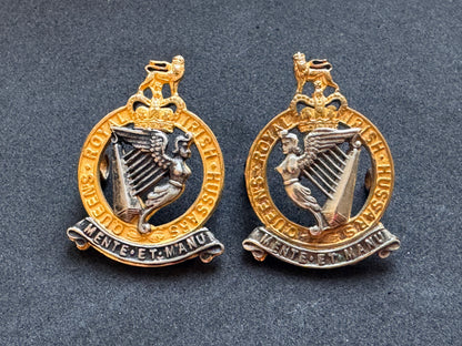 Photo 1 of Queen's Royal Irish Hussars Officer's Collar Badges (Pair) - collectible militaria item