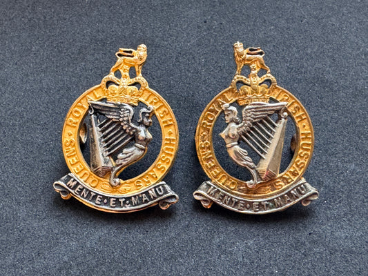 Photo 1 of Queen's Royal Irish Hussars Officer's Collar Badges (Pair) - collectible militaria item