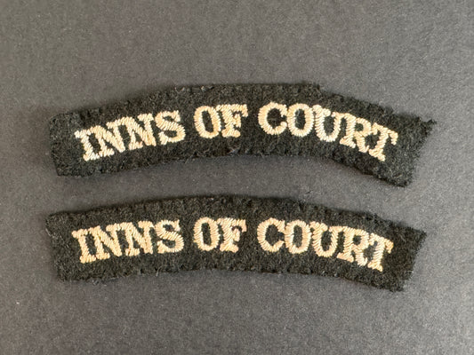 Image of WW2 British Army Inns of Court Yeomanry Regiment Cloth Shoulder Titles (pair)