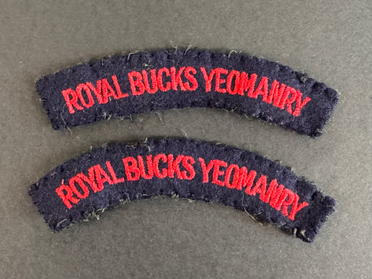 Image of WW2 British Army Royal Bucks Yeomanry Regiment Cloth Shoulder Titles (pair)