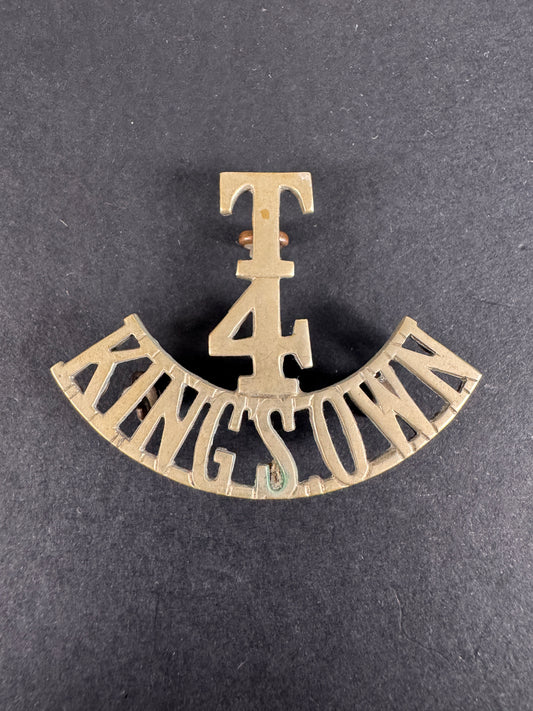 Image of WW1 British Army T4 KINGS OWN Regiment White Metal Shoulder Title