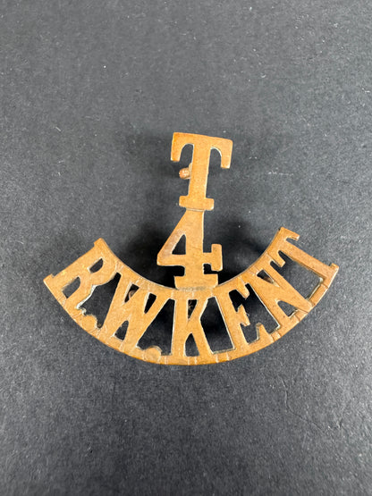Image of WW1 British Army T4 R.W.KENT Regiment Brass Shoulder Title Badge