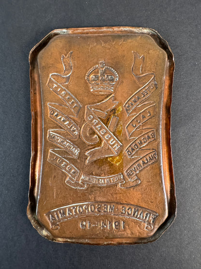 Image of product: ww1 british army 13th hussars cavalry commemorative trench art copper tray