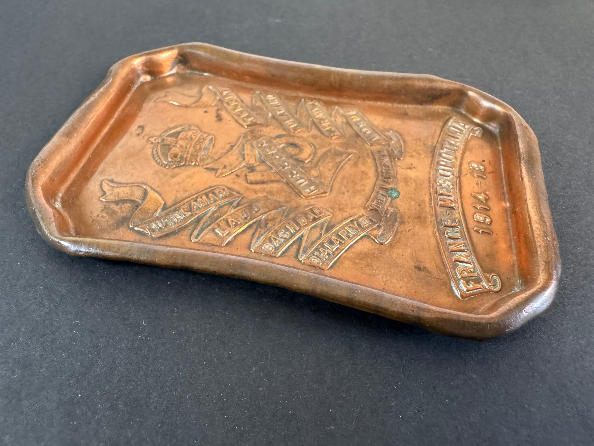 Image of product: ww1 british army 13th hussars cavalry commemorative trench art copper tray