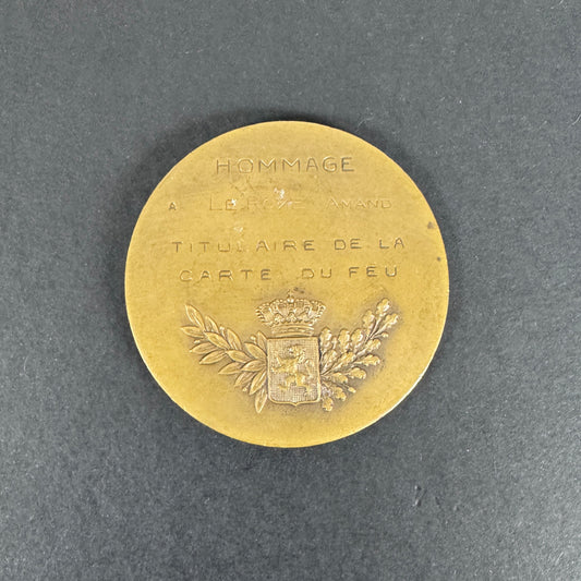 Targa con medaglia commemorativa della battaglia di Yser, Fiandre, esercito belga della prima guerra mondiale