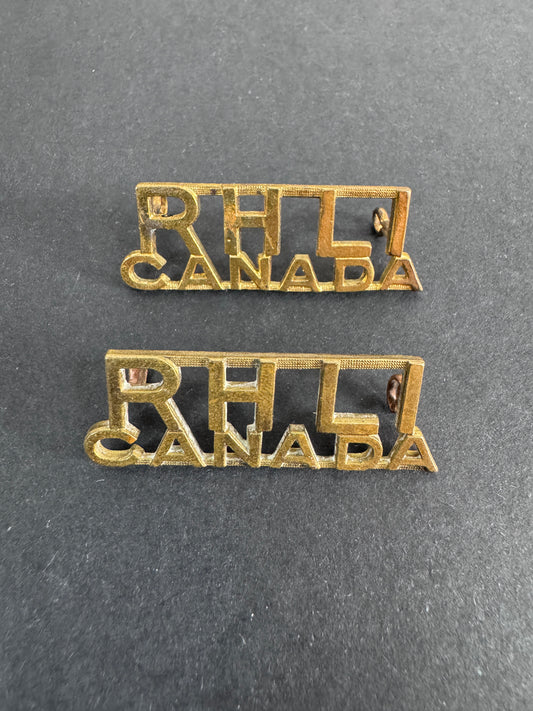 WW2 Royal Hamilton Light Infantry of Canada Shoulder Title Badges (Pair)