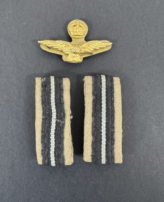 WW2 British Royal Air Force (RAF) Officer's Side Cap Badge & Rank Slides