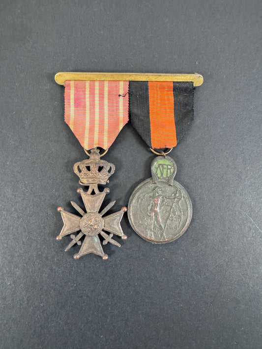 WW1 Belgian Army Croix de Guerre (War Cross) 1914–1918 & Yser Medal Bar