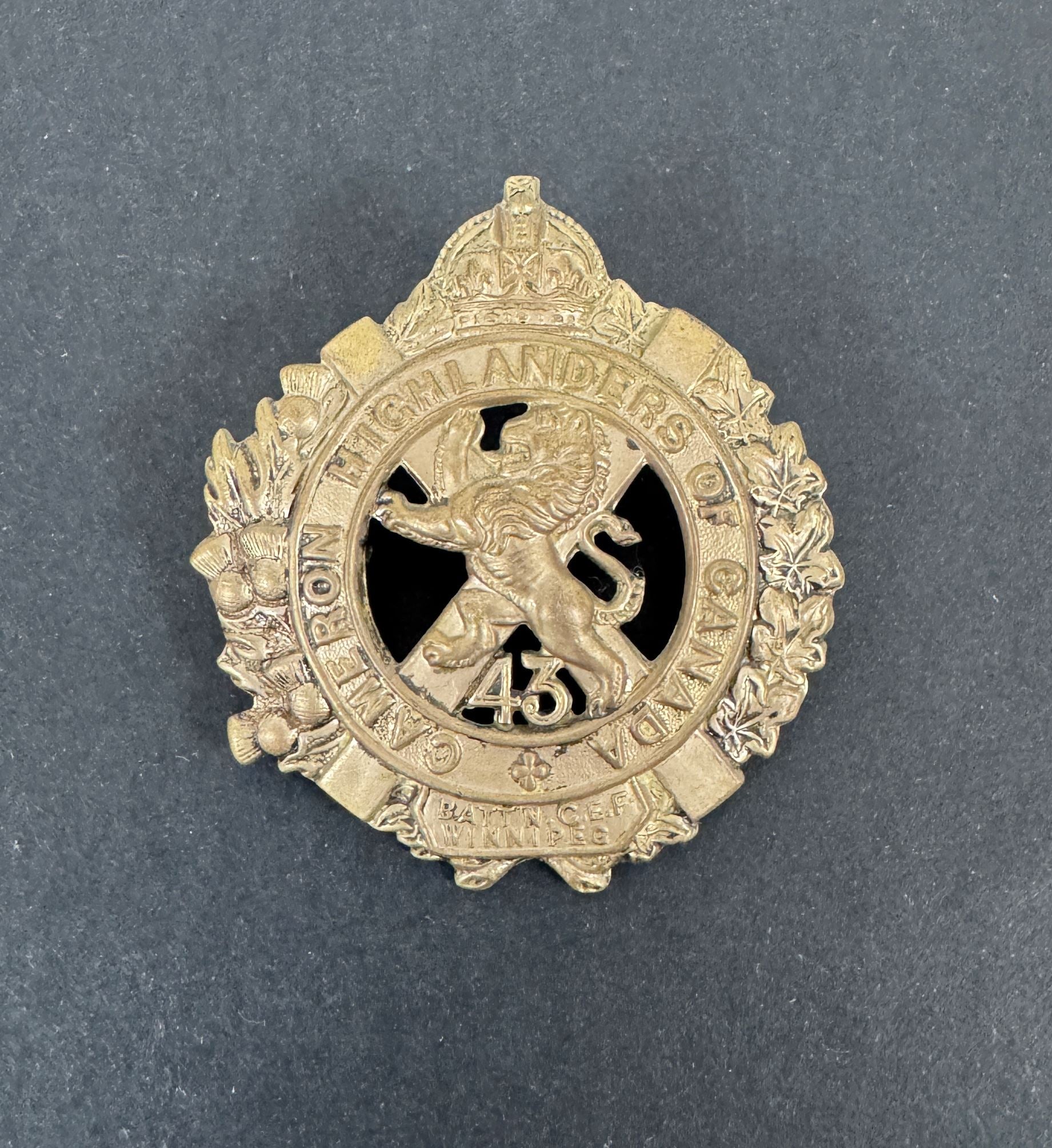 WW1 Canadian CEF 43rd Winnipeg Battalion Cameron Highlanders Cap Badge – An original other ranks Glengarry cap badge of th...