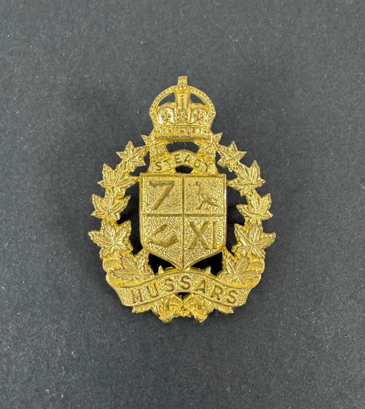 WW2 Canadian Army 7th/11th Hussars Officer's Gilt Cap Badge – An original and very scarce officer's cap badge of the 7th /...