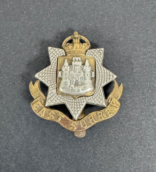WW1 British Army East Surrey Regiment Cap Badge