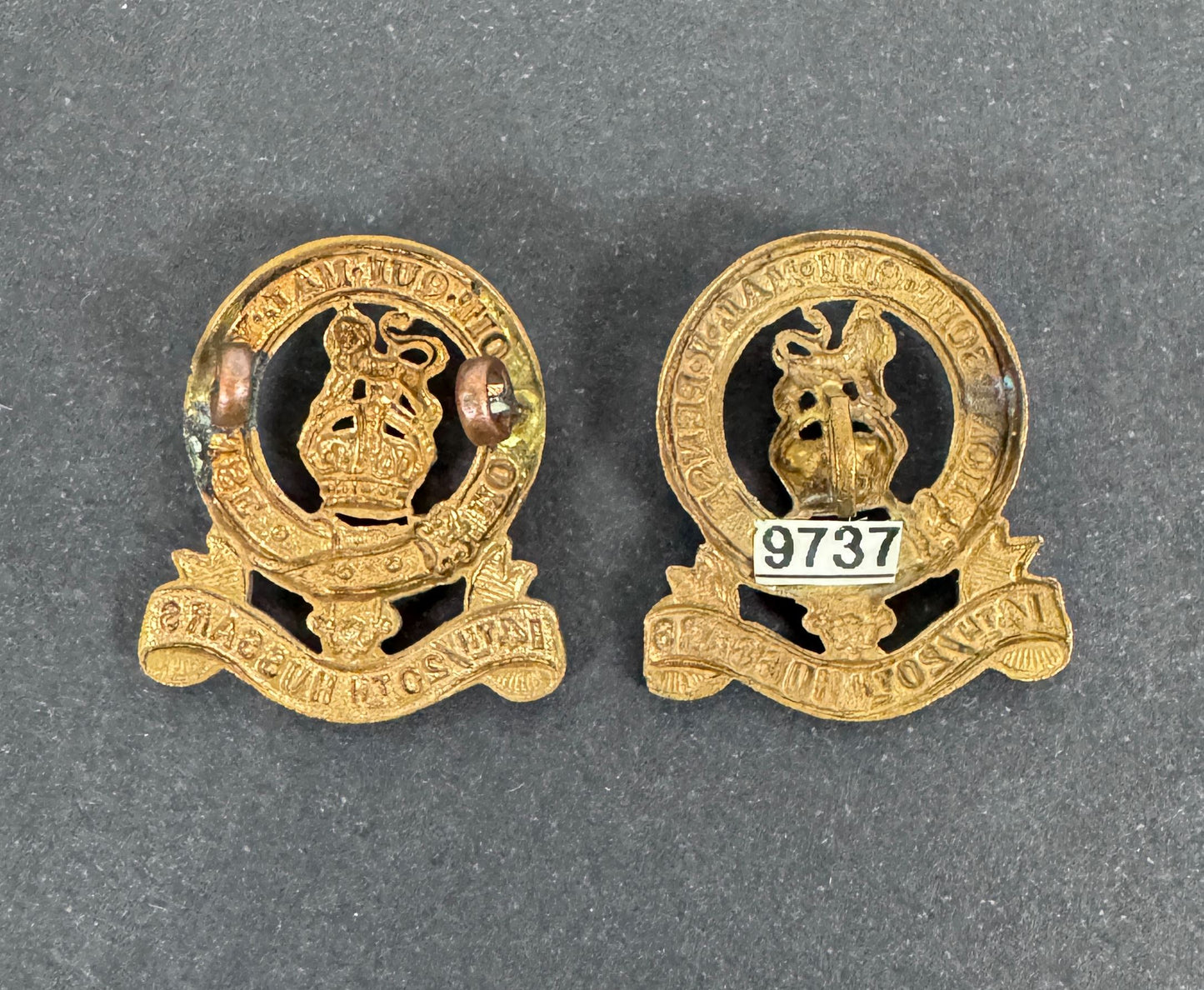 WW2 British Army 14th / 20th Hussars Regiment Uniform Collar Badges – An original pair of Second World War era uniform col...