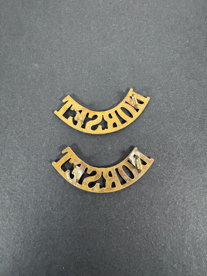 British Army Dorset Regiment Shoulder Title Badges (Pair) – A matching pair of original uniform shoulder titles of the Dor...