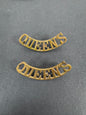 British Army The Queen's Royal Regiment (QUEEN'S) Shoulder Title Badges (Pair) – A matching pair of original uniform shoul...
