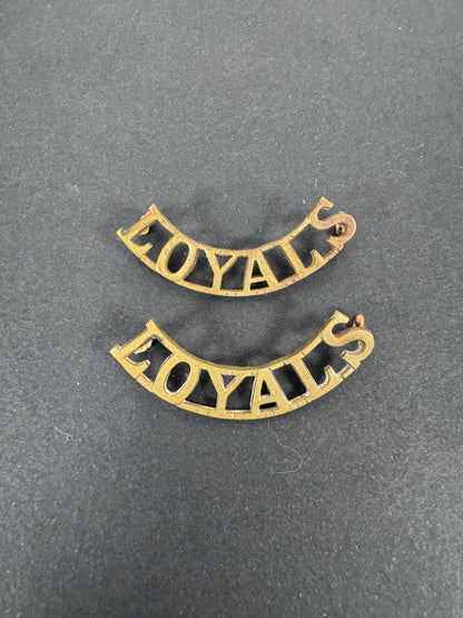 British Army Loyal North Lancashire Regiment Shoulder Title Badges (Pair) – A matching pair of original uniform shoulder t...