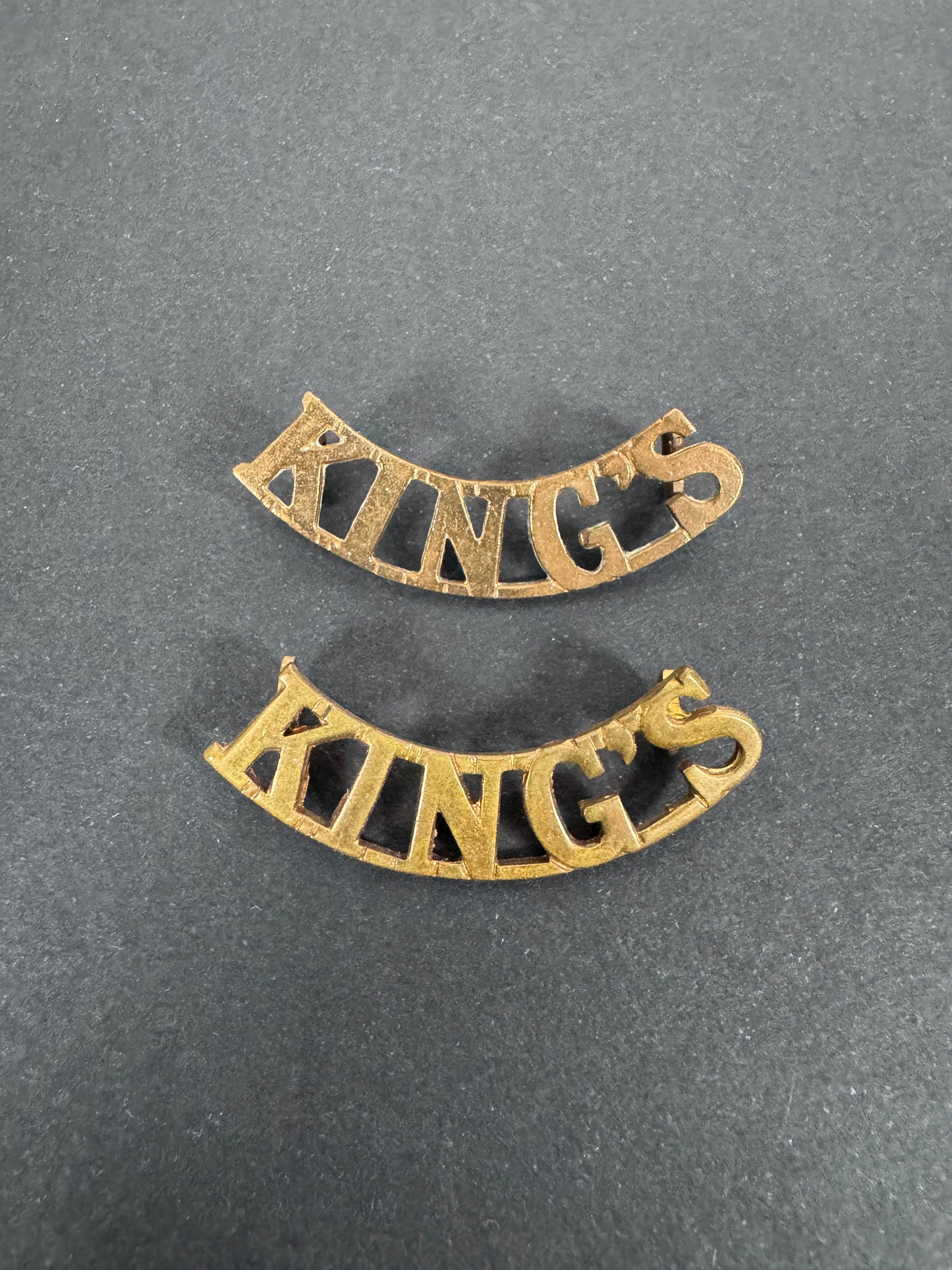British Army King's Liverpool Regiment Shoulder Title Badges (Pair) – A matching pair of original uniform shoulder titles...