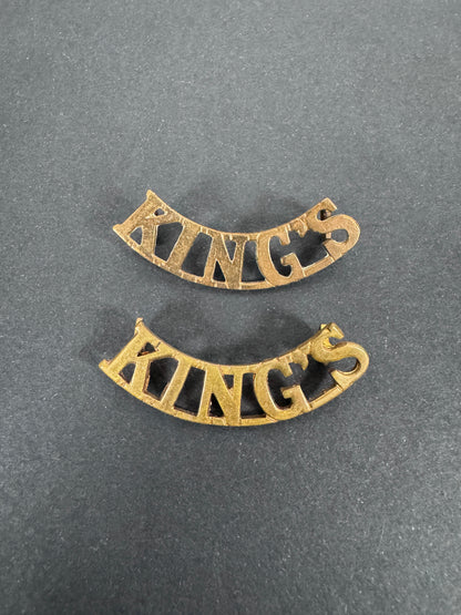 British Army King's Liverpool Regiment Shoulder Title Badges (Pair) – A matching pair of original uniform shoulder titles...