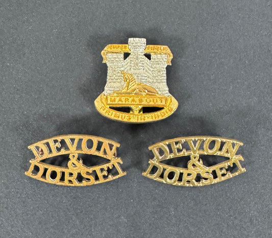 British Army Devon & Dorset Regiment Cap Badge & Shoulder Title Badges