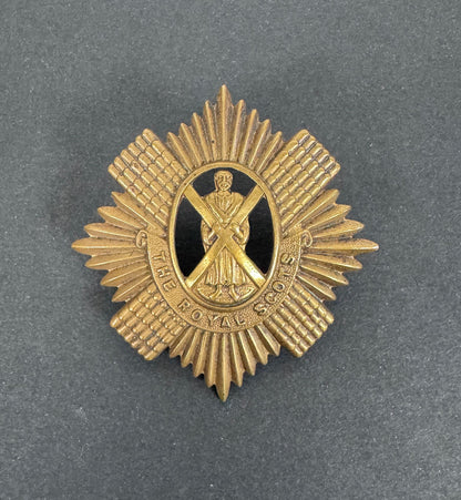 WW1 British Army The Royal Scots Economy Brass Cap Badge