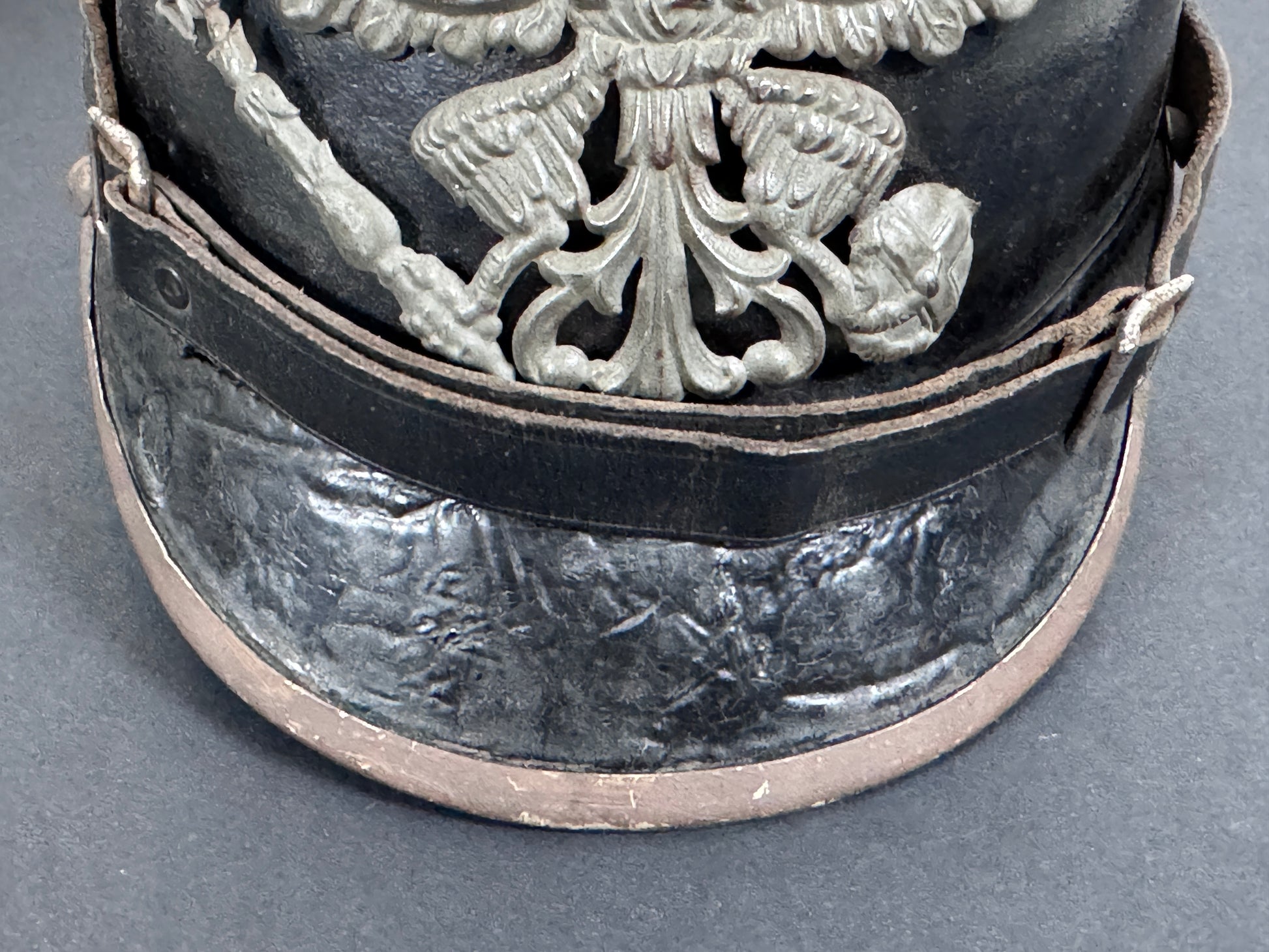 WW1 Imperial German Prussian Army Pickelhaube Spiked Helmet – This is an authentic Imperial German pickelhaube helmet issu...