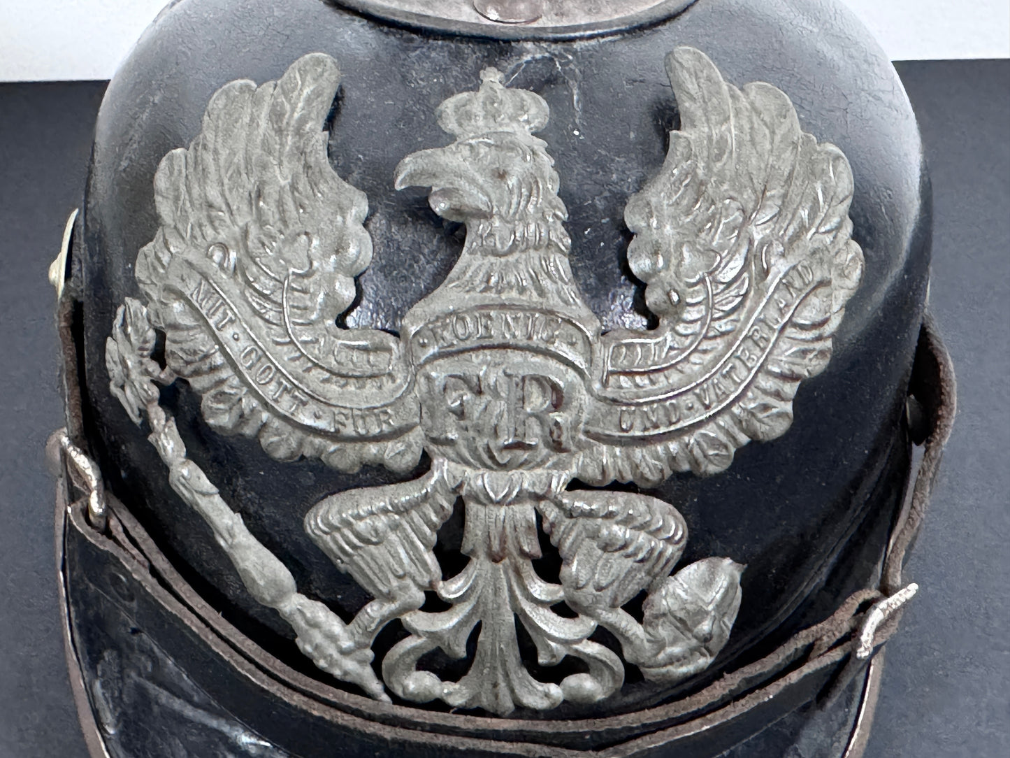WW1 Imperial German Prussian Army Pickelhaube Spiked Helmet – This is an authentic Imperial German pickelhaube helmet issu...