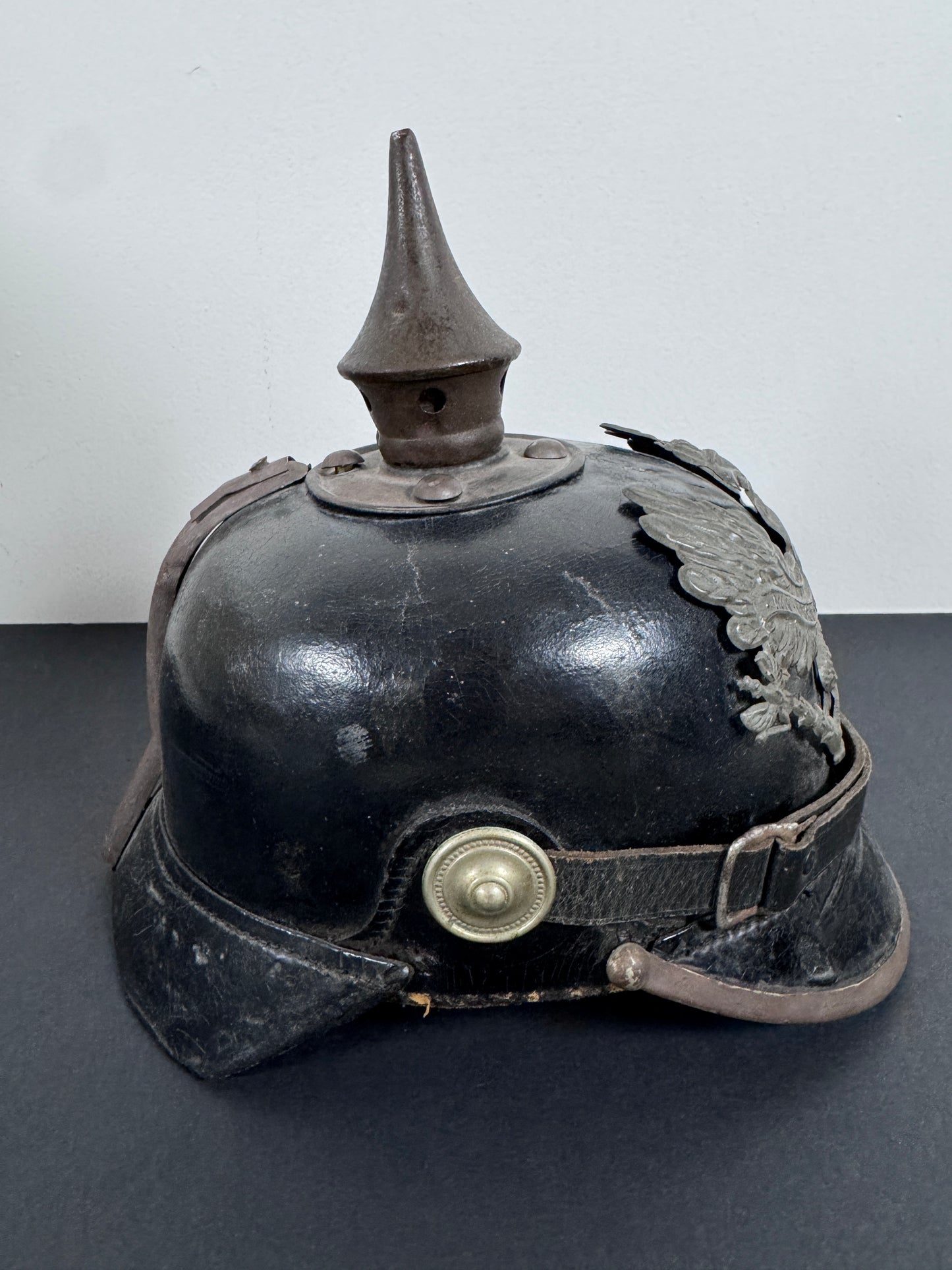 WW1 Imperial German Prussian Army Pickelhaube Spiked Helmet – This is an authentic Imperial German pickelhaube helmet issu...