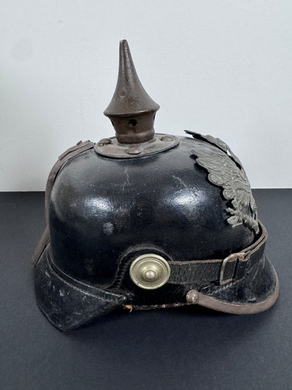 WW1 Imperial German Prussian Army Pickelhaube Spiked Helmet – This is an authentic Imperial German pickelhaube helmet issu...